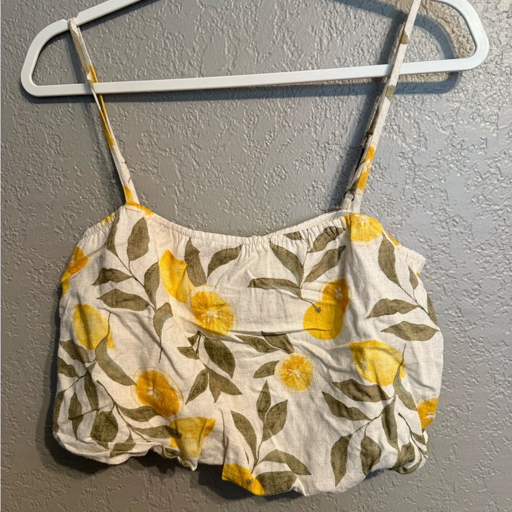 Z Supply Lemon Print Camisole -Crop Top Yellow and Green